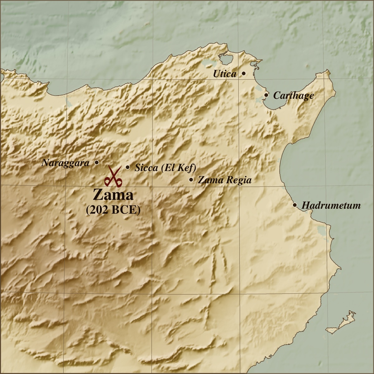 Northern Tunisia from 700 km up, with the plain where Zama was probably fought
